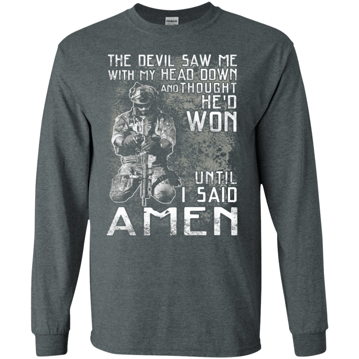 Military T-Shirt "The Devil Saw Me With My Head Down Amen Veteran T-Shirt Men" Front-TShirt-General-Veterans Nation