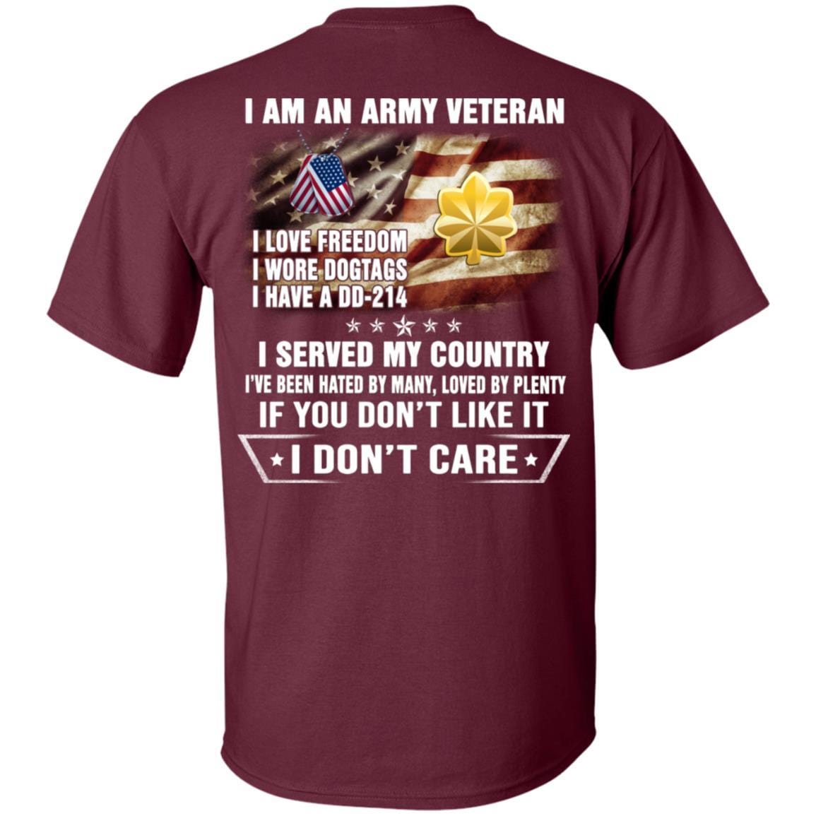 T-Shirt "I Am An Army Veteran" O-4 Major(MAJ)Rank On Back-TShirt-Army-Veterans Nation