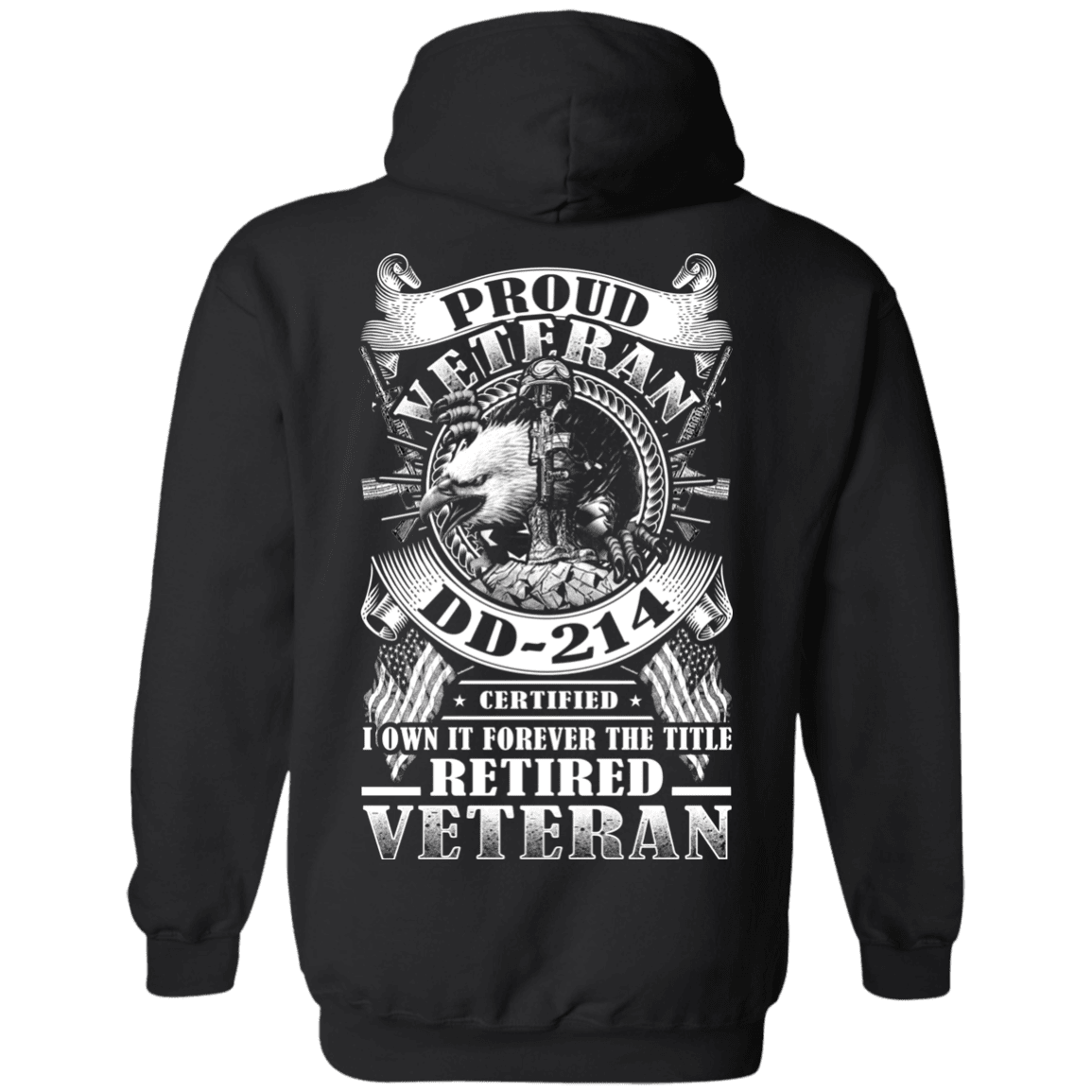 Military T-Shirt "Proud Veteran DD 214 with Title Retired Veteran Back"-TShirt-General-Veterans Nation