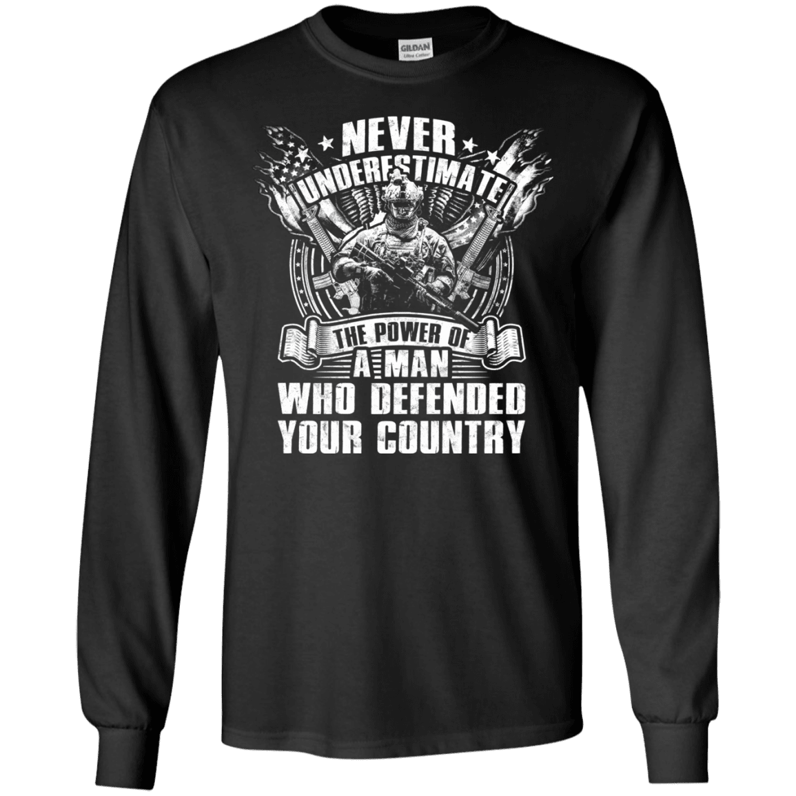 Military T-Shirt "Never Underestimate The Power of Man Defended Country Men" Front-TShirt-General-Veterans Nation