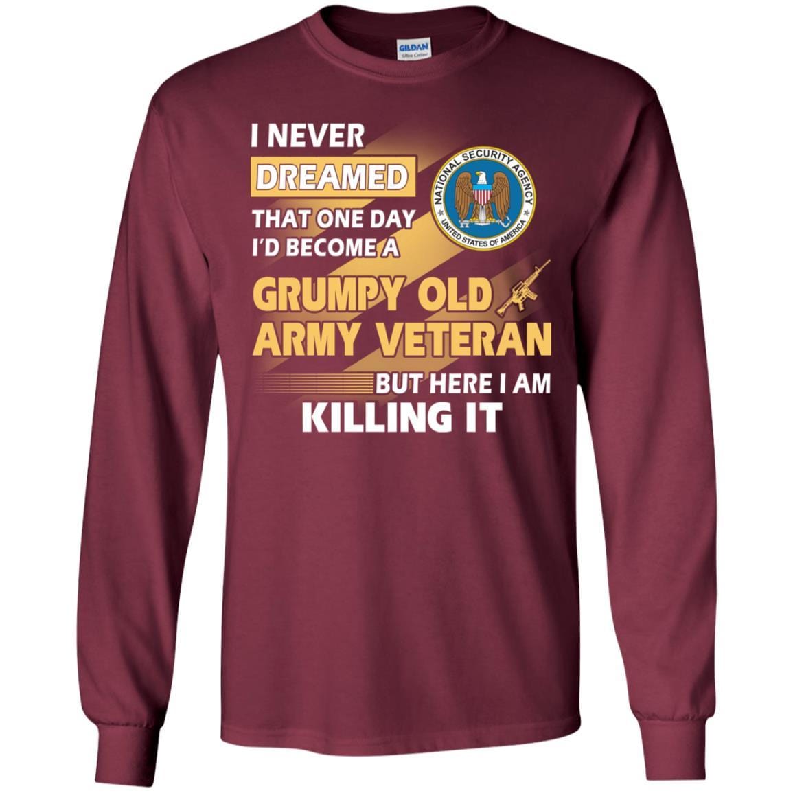 Military T-Shirt "U.S National Security Agency Grumpy Old Veteran On" Front-TShirt-General-Veterans Nation