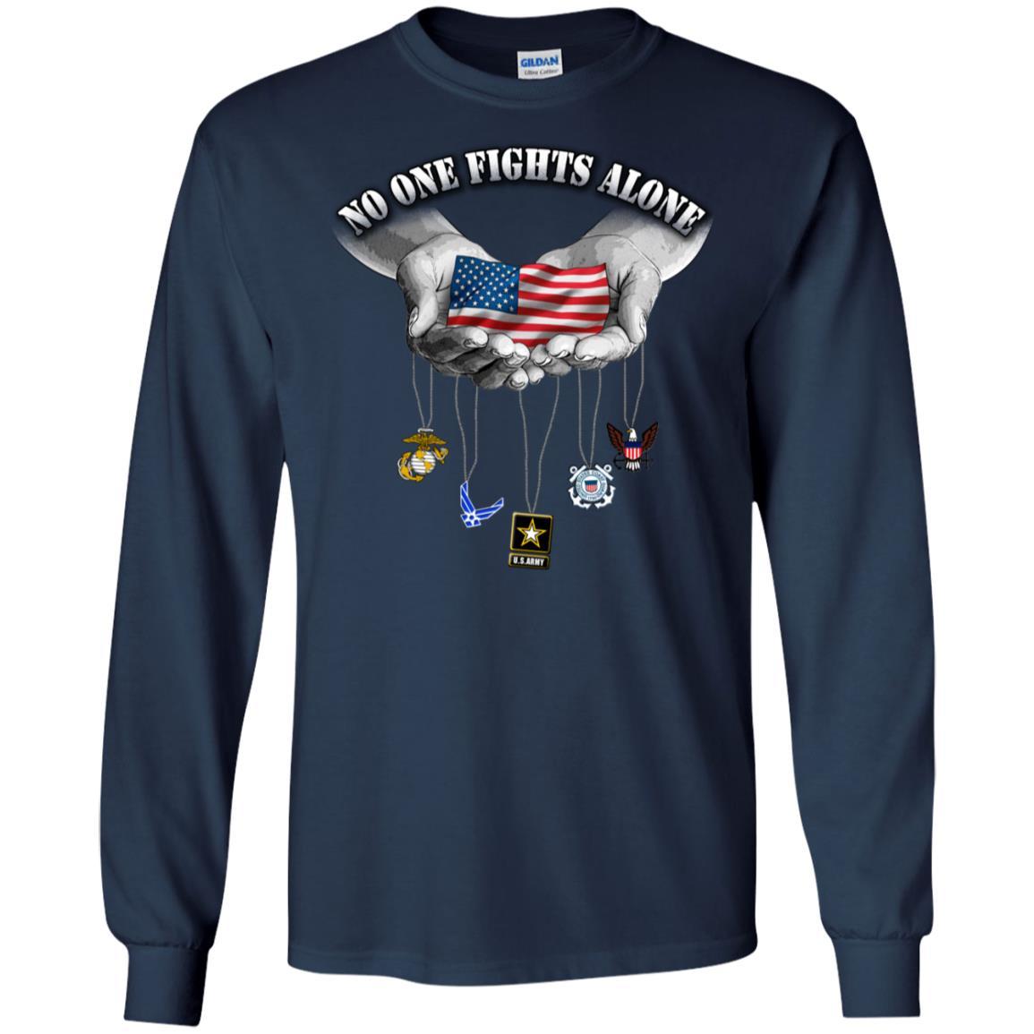 Military T-Shirt "US Arms Force No One Fights Alone On" Front-TShirt-General-Veterans Nation
