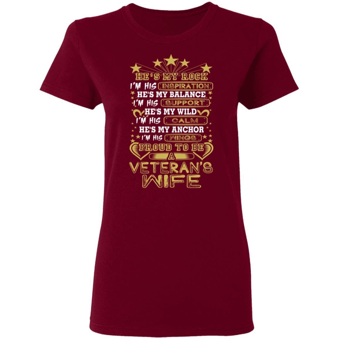 T-Shirt Proud To be A Veteran's Wife Gildan Ladies' 5.3 oz. On Front-T-Shirts-Veterans Nation