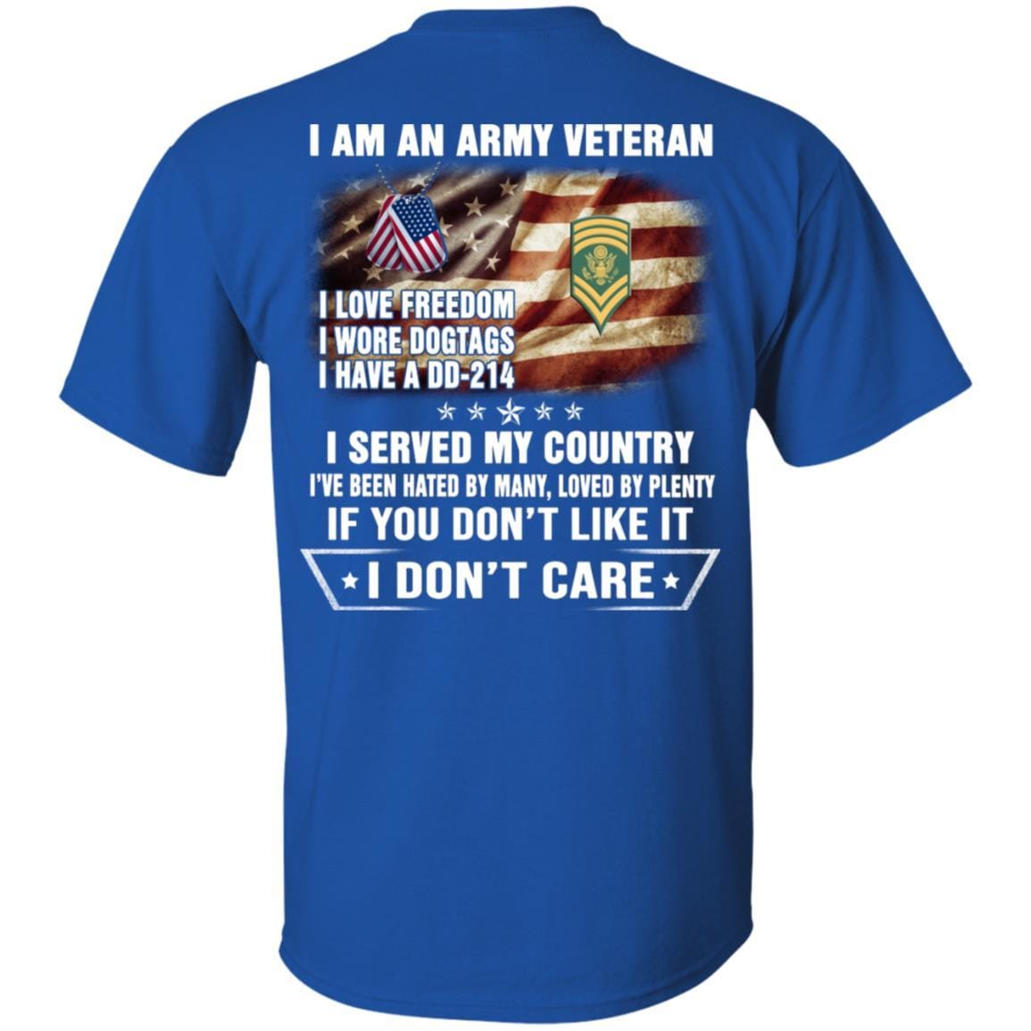 T-Shirt "I Am An Army Veteran" E-9 SPC(SP9)Rank On Back-TShirt-Army-Veterans Nation
