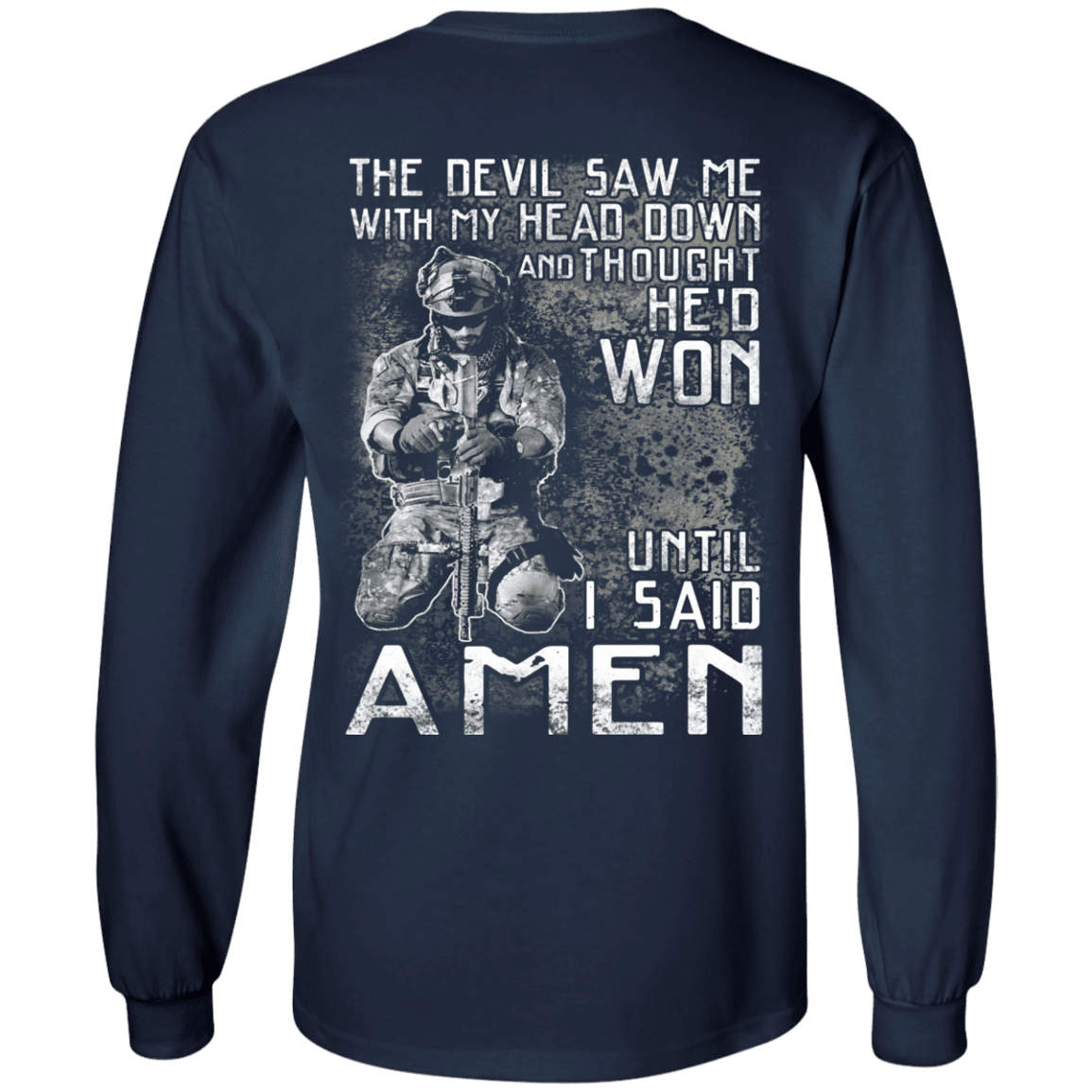 Military T-Shirt "The Devil Saw Me With My Head Down Amen Veteran T-Shirt" Men Back-TShirt-General-Veterans Nation