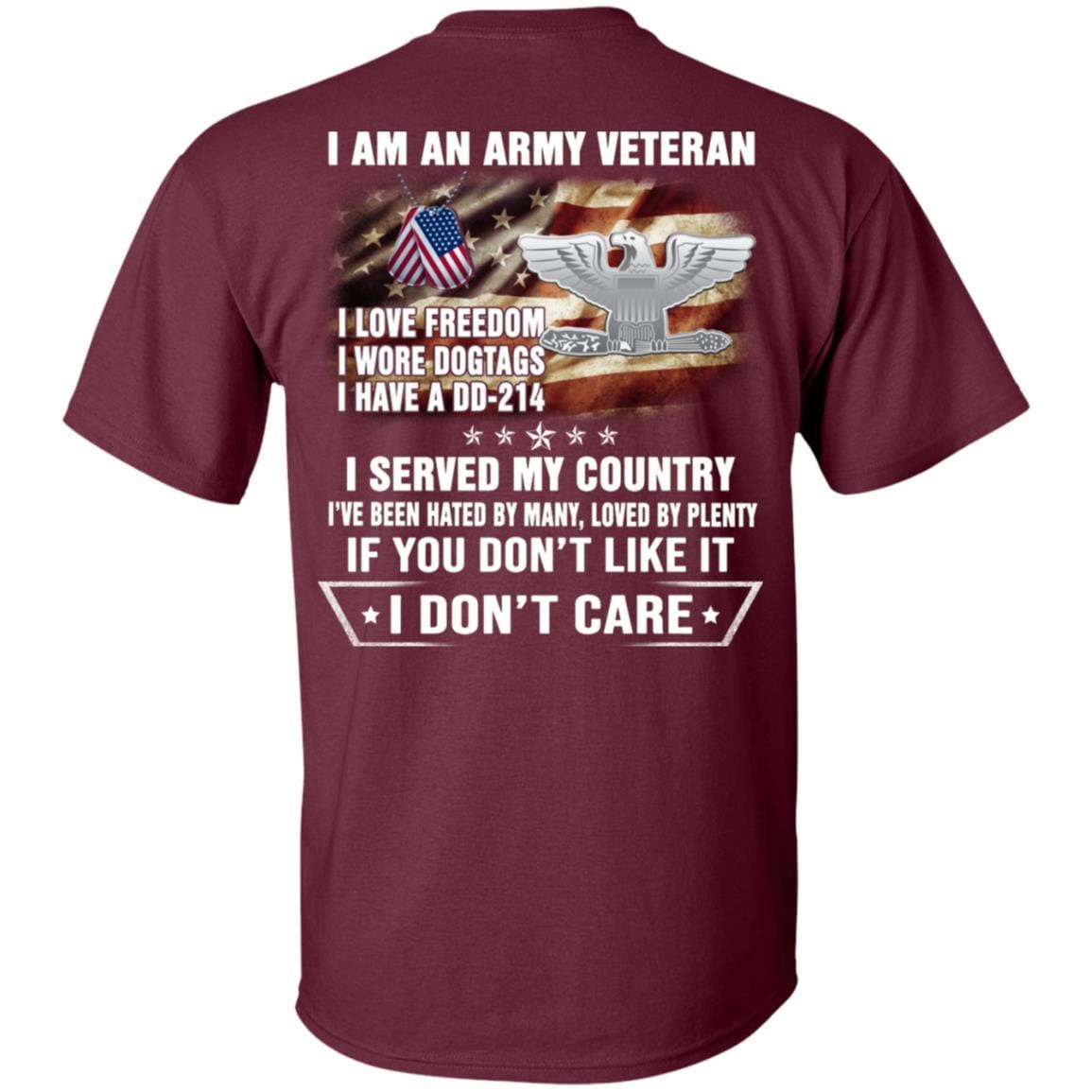 T-Shirt "I Am An Army Veteran" O-6 Colonel(COL)Rank On Back-TShirt-Army-Veterans Nation