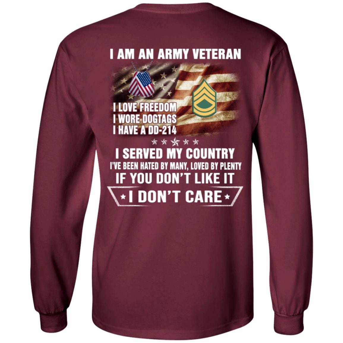 T-Shirt "I Am An Army Veteran" E-7 Sergeant First Class(SFC)Rank On Back-TShirt-Army-Veterans Nation