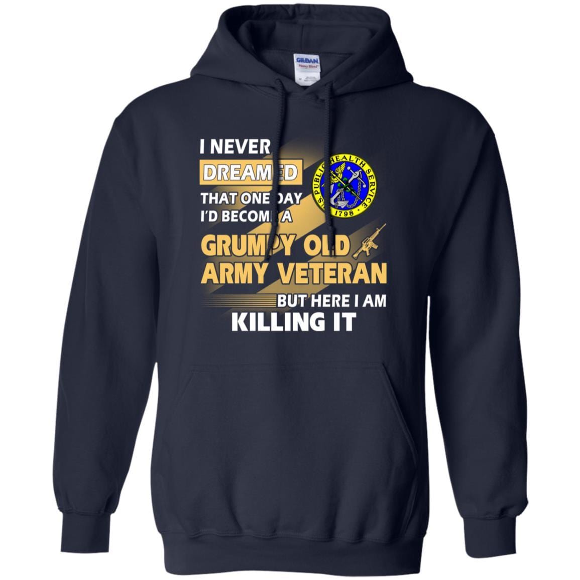 US Army T-Shirt "Public Health Service Grumpy Old Veteran" On Front-TShirt-Army-Veterans Nation
