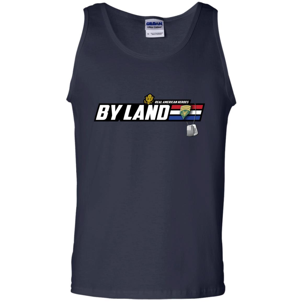 US Army T-Shirt "Real American Heroes By Land" E-7 SPC(Specialist) On Front-TShirt-Army-Veterans Nation