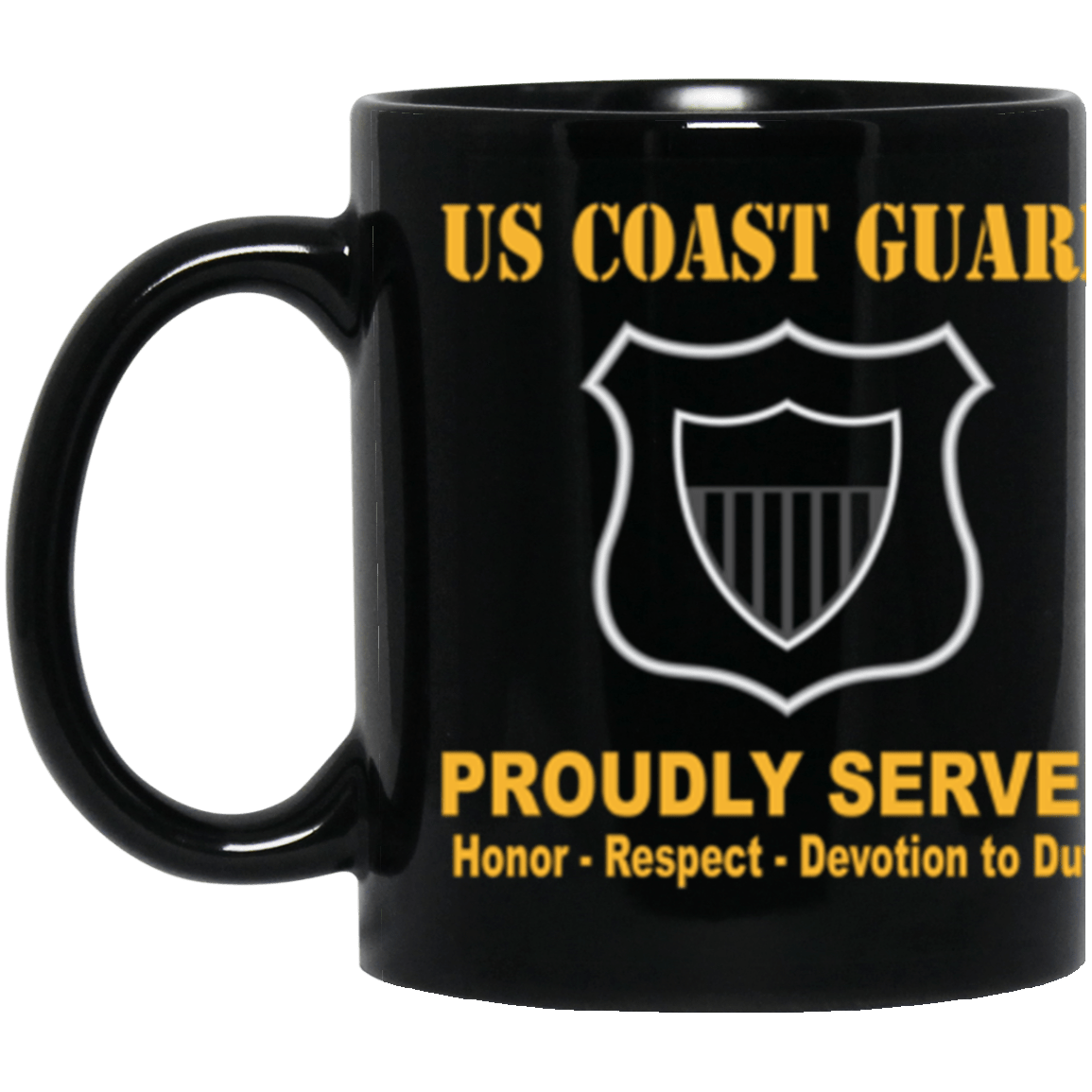 USCG USCG MARITIME ENFORCEMENT ME Logo Proudly Served Core Values 11 oz. Black Mug-Drinkware-Veterans Nation