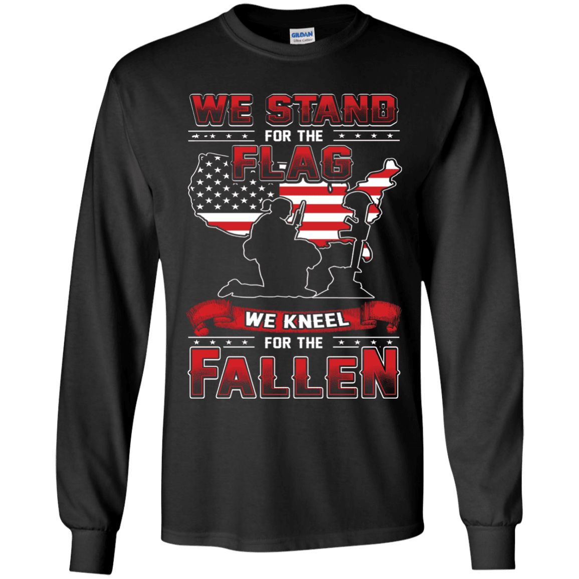 Military T-Shirt "We Stand For The Flag Knell For The Fallen Female Veteran" Front-TShirt-General-Veterans Nation
