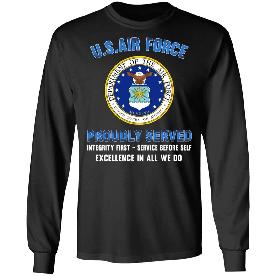 US Air Force Eagle Logo Proudly Served T-Shirt On Front-TShirt-USAF-Veterans Nation