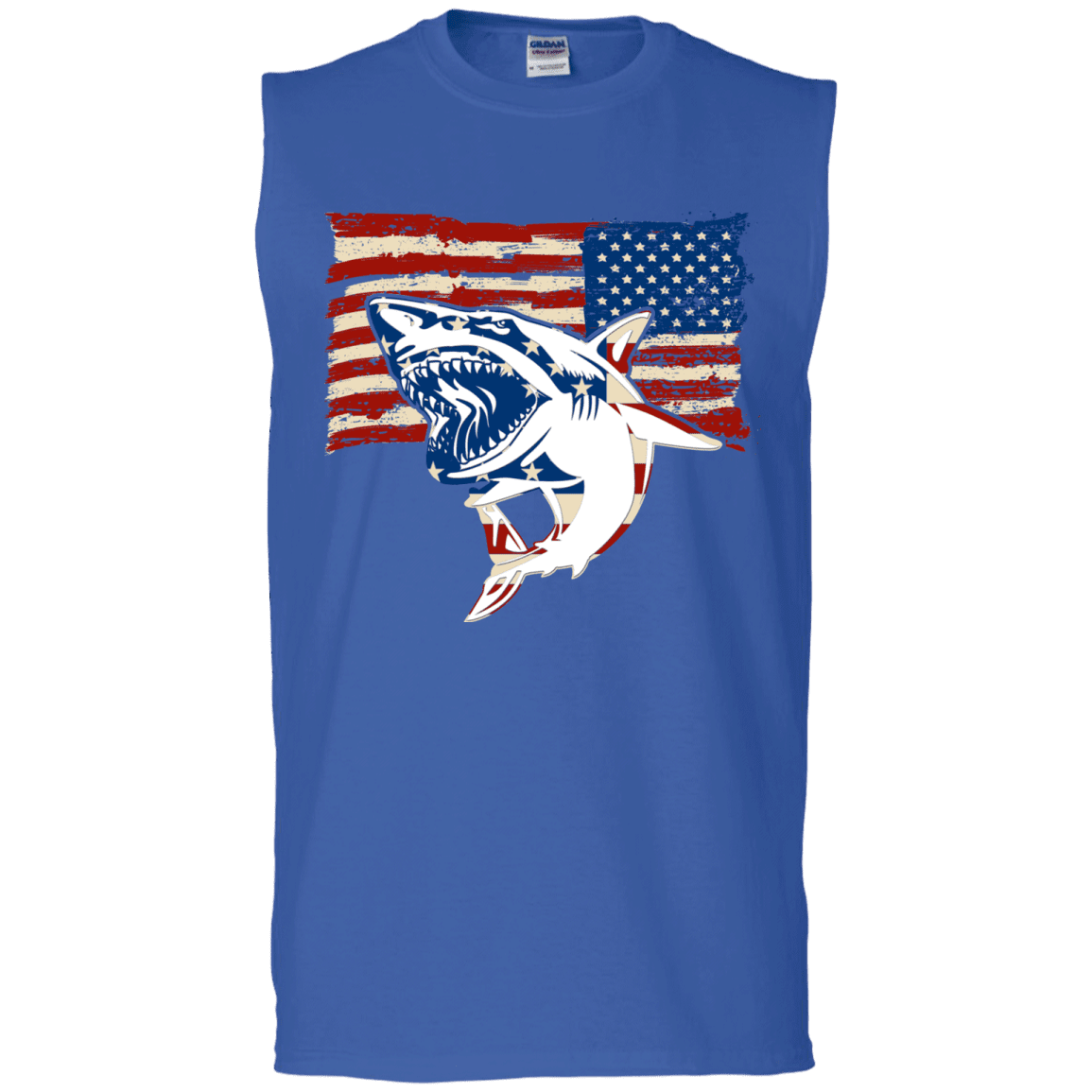 Military T-Shirt "Independence Day Shark American Flag" Front-TShirt-General-Veterans Nation