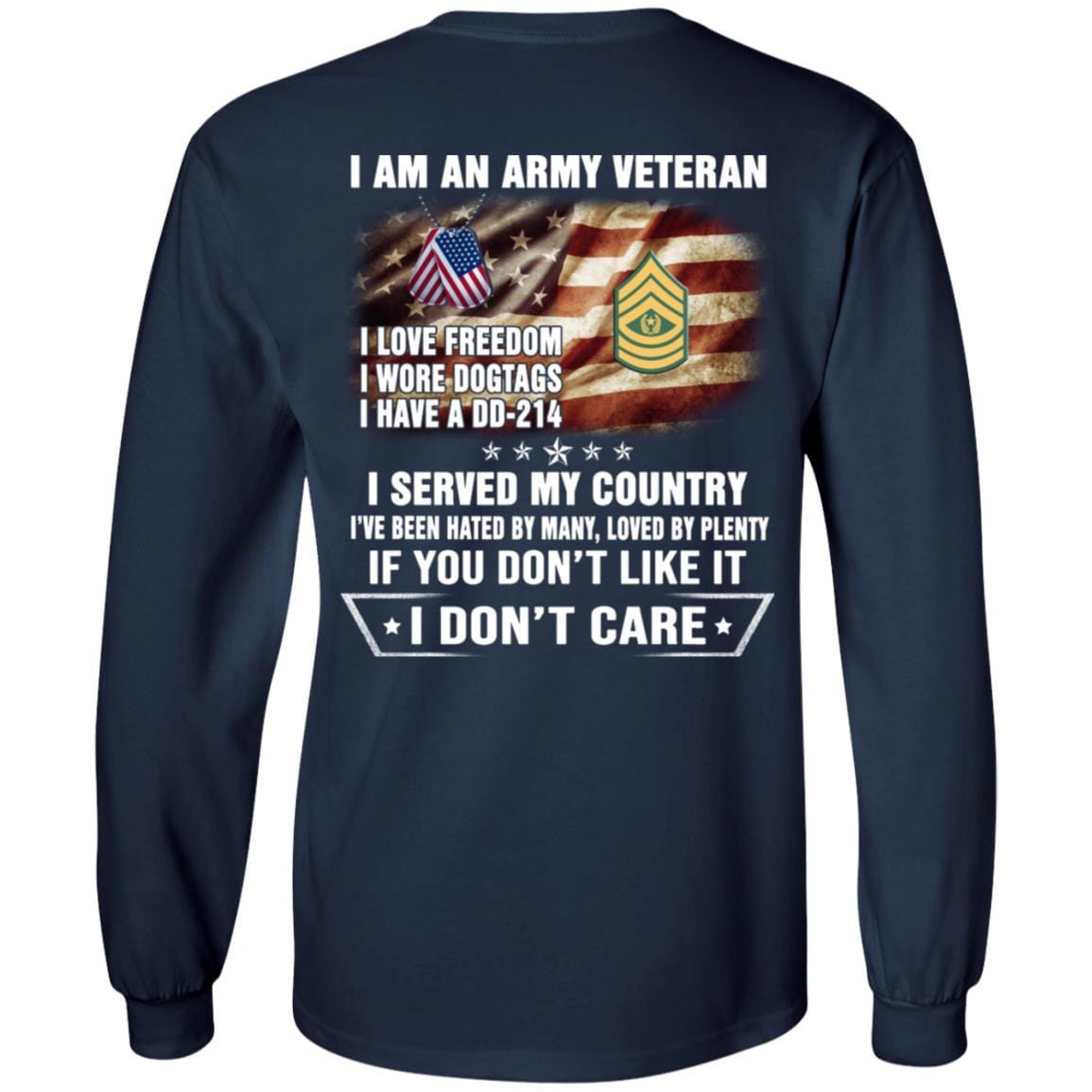 T-Shirt "I Am An Army Veteran" E-9 Command Sergeant Major(CSM)Rank On Back-TShirt-Army-Veterans Nation
