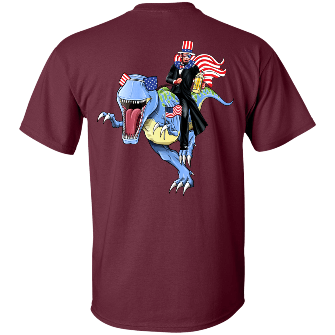 Military T-Shirt "Lincoln Dinosaur Beer Merica Flag Back"-TShirt-General-Veterans Nation