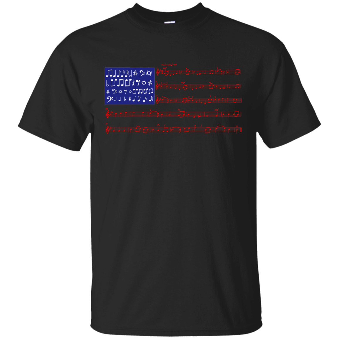 Military T-Shirt "4th Of July Gift Independence Music Note America Flag T-Shirt Men" Front-TShirt-General-Veterans Nation