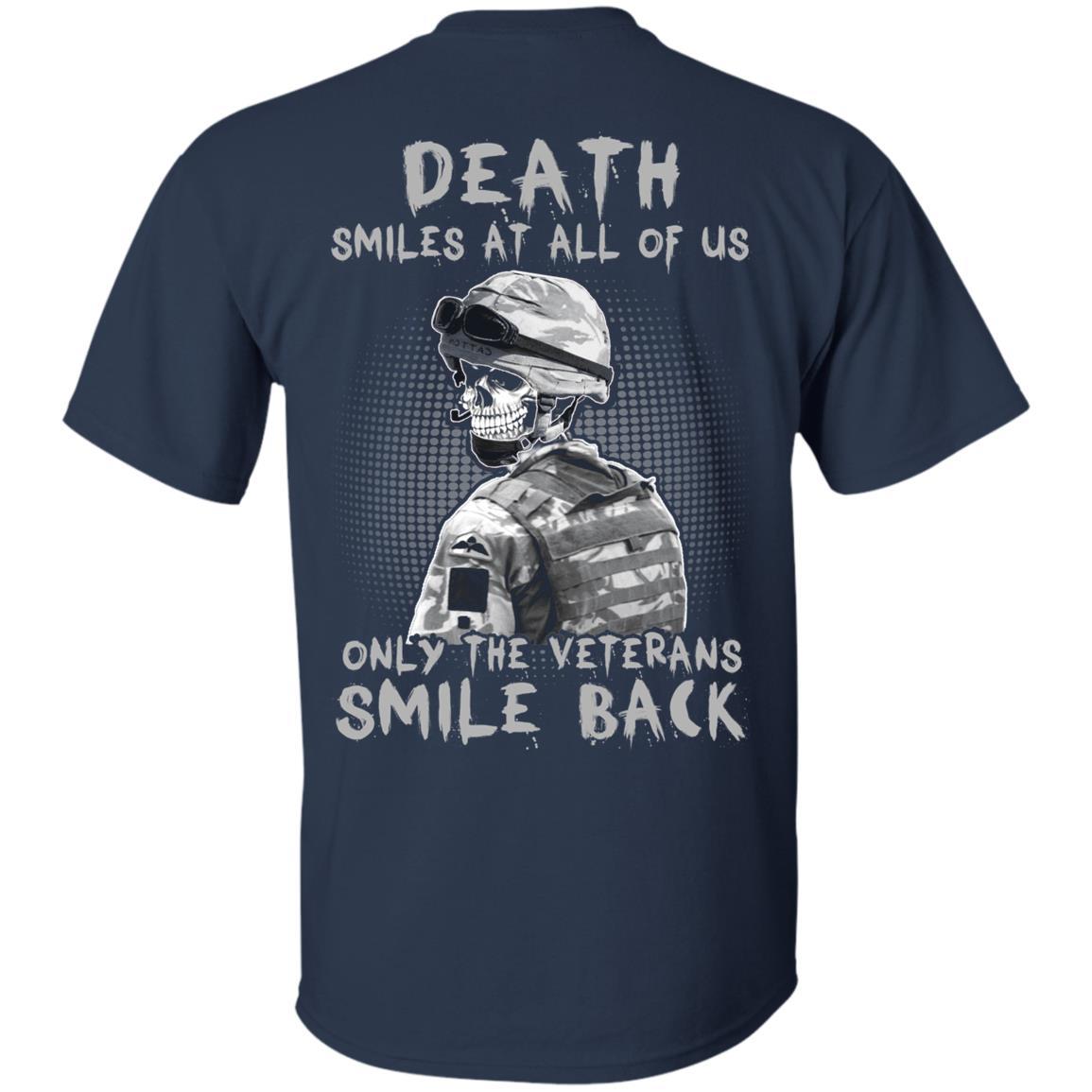 Military T-Shirt "Death Smiles At All Of Us - Only The Veterans Smile Back Men" on Back Design-TShirt-General-Veterans Nation
