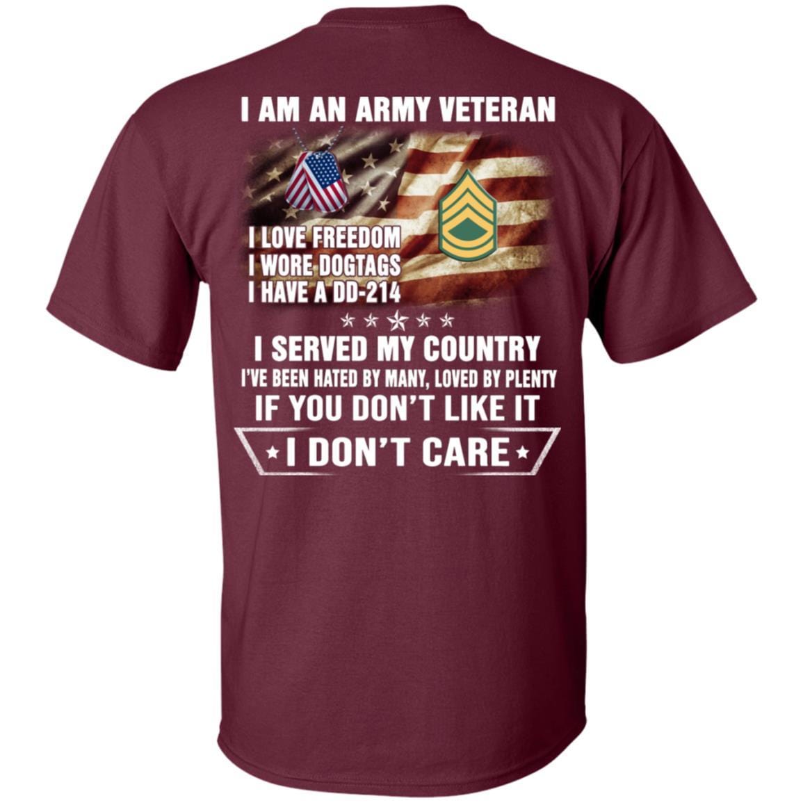 T-Shirt "I Am An Army Veteran" E-7 Sergeant First Class(SFC)Rank On Back-TShirt-Army-Veterans Nation