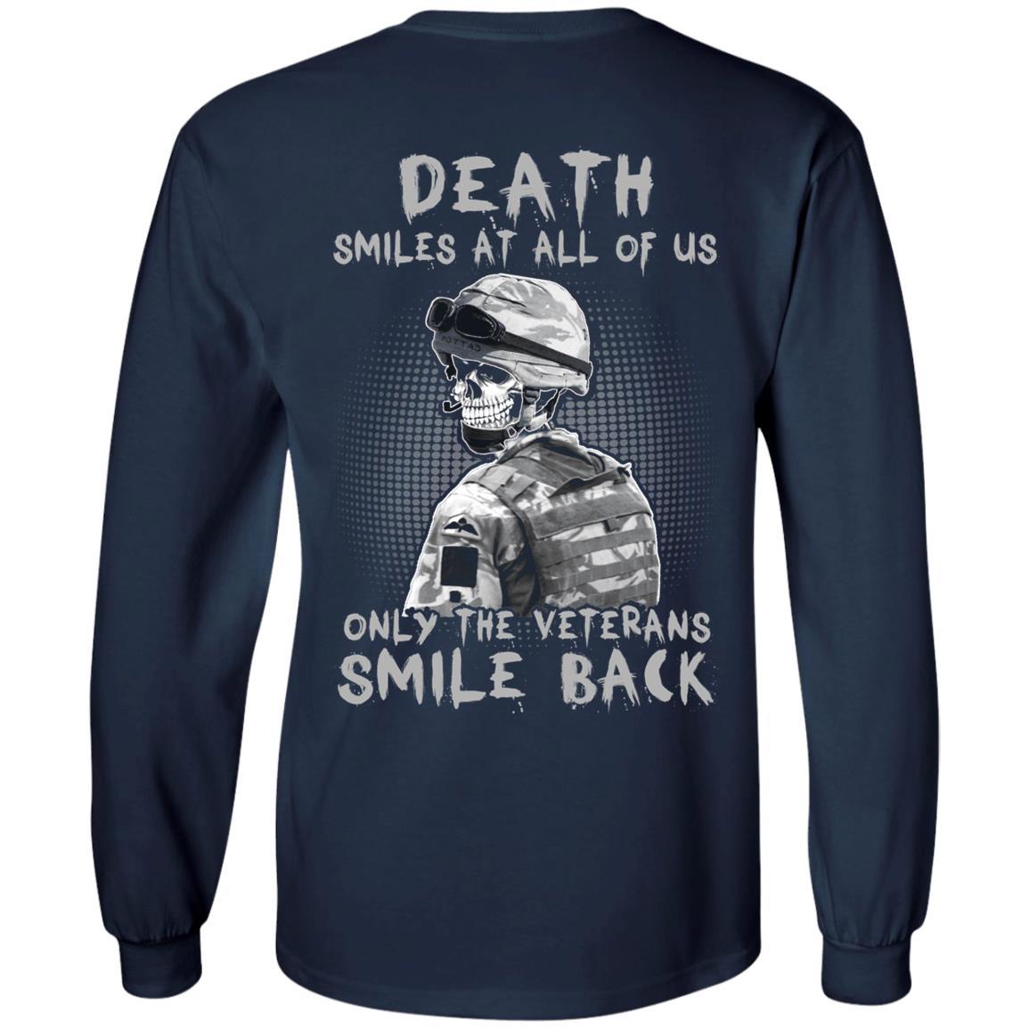 Military T-Shirt "Death Smiles At All Of Us - Only The Veterans Smile Back Men" on Back Design-TShirt-General-Veterans Nation