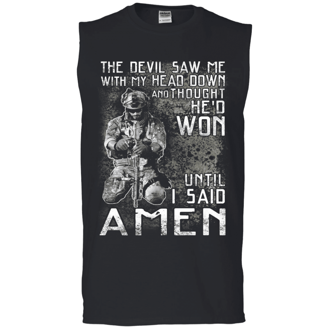 Military T-Shirt "The Devil Saw Me With My Head Down Amen Veteran T-Shirt Men" Front-TShirt-General-Veterans Nation