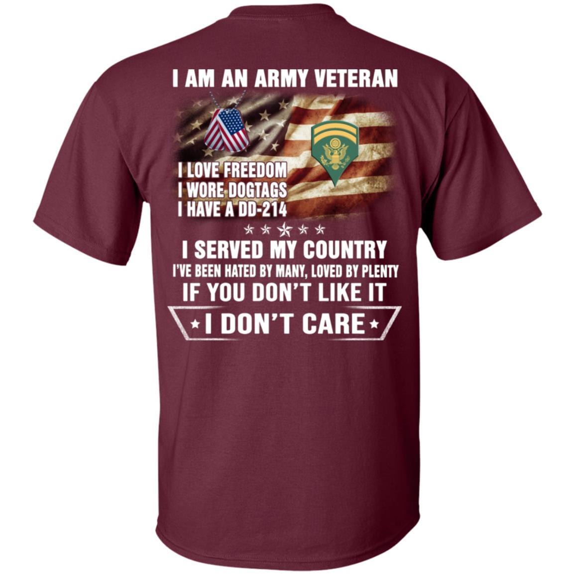 T-Shirt "I Am An Army Veteran" E-6 SPC(SP6)Rank On Back-TShirt-Army-Veterans Nation