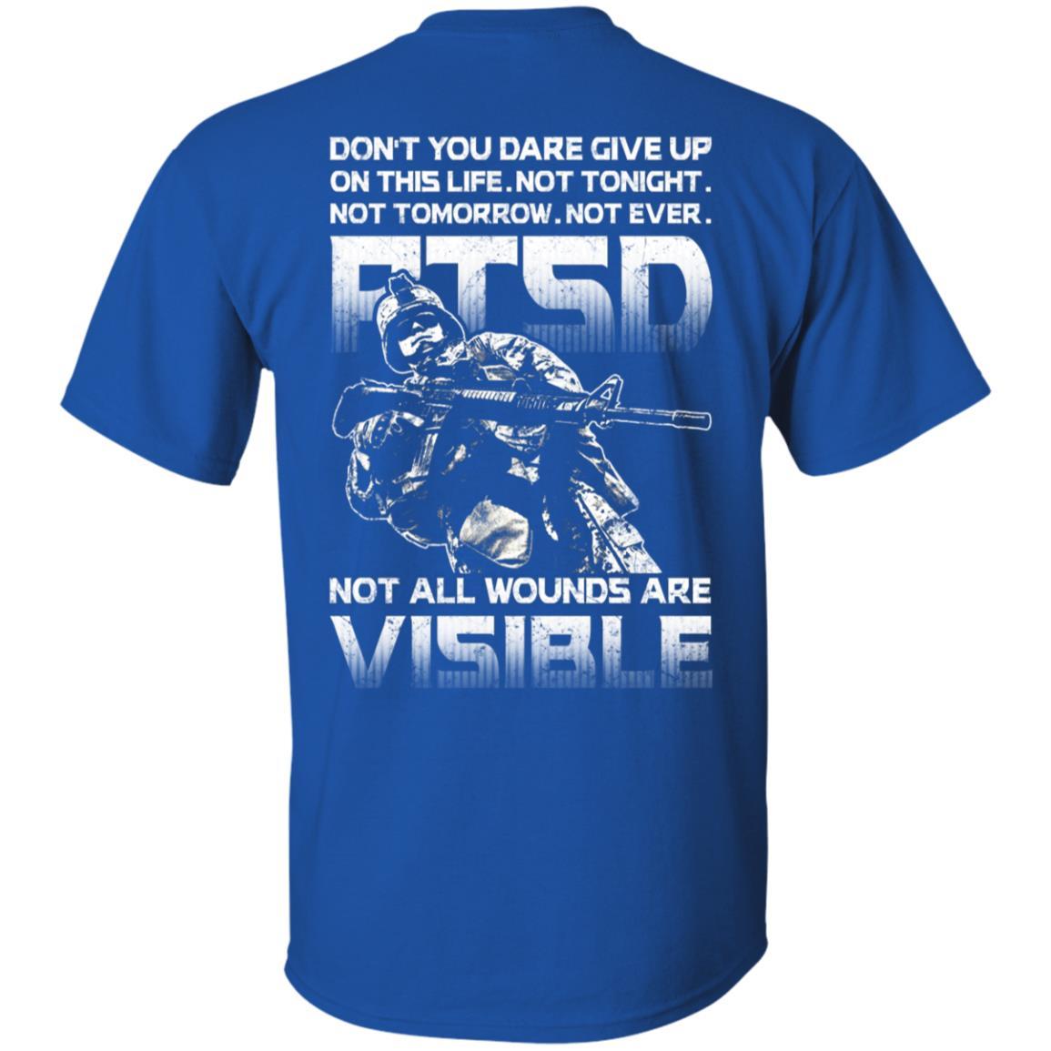 Military T-Shirt "Don't You Dare Give Up - PTSD Men" On Back-TShirt-General-Veterans Nation