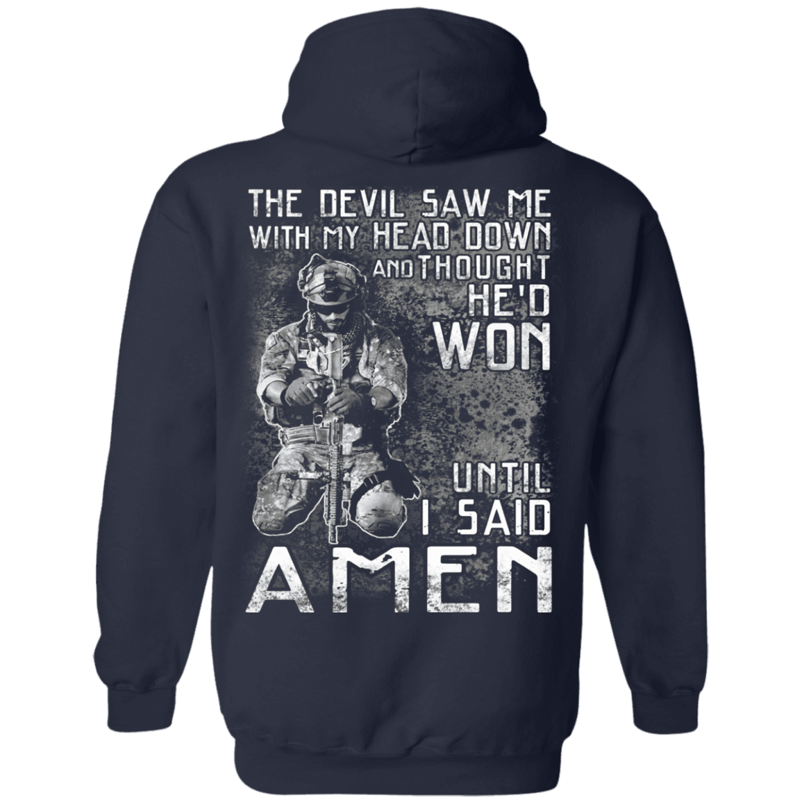 Military T-Shirt "The Devil Saw Me With My Head Down Amen Veteran T-Shirt" Men Back-TShirt-General-Veterans Nation