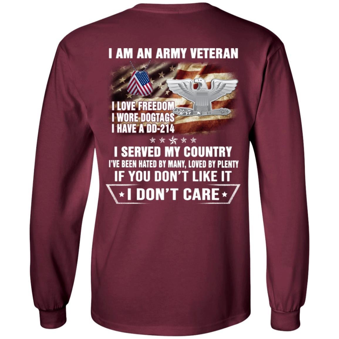 T-Shirt "I Am An Army Veteran" O-6 Colonel(COL)Rank On Back-TShirt-Army-Veterans Nation