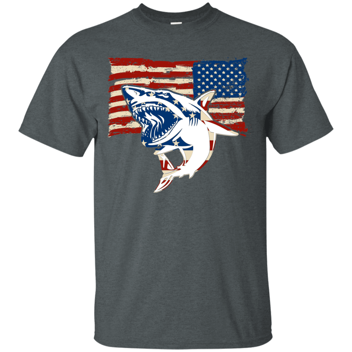 Military T-Shirt "Independence Day Shark American Flag" Front-TShirt-General-Veterans Nation