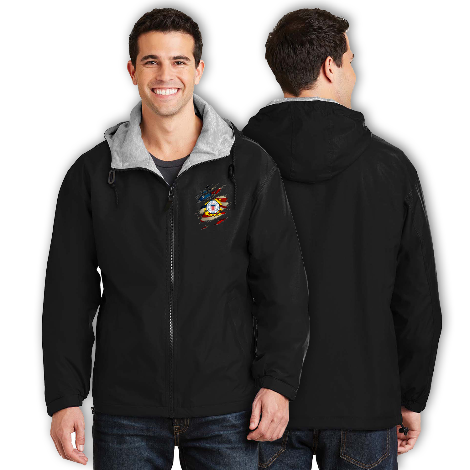 Custom US Coast Guard Ranks/Insignia, Scratch Art, Print On Left Chest Team Jacket