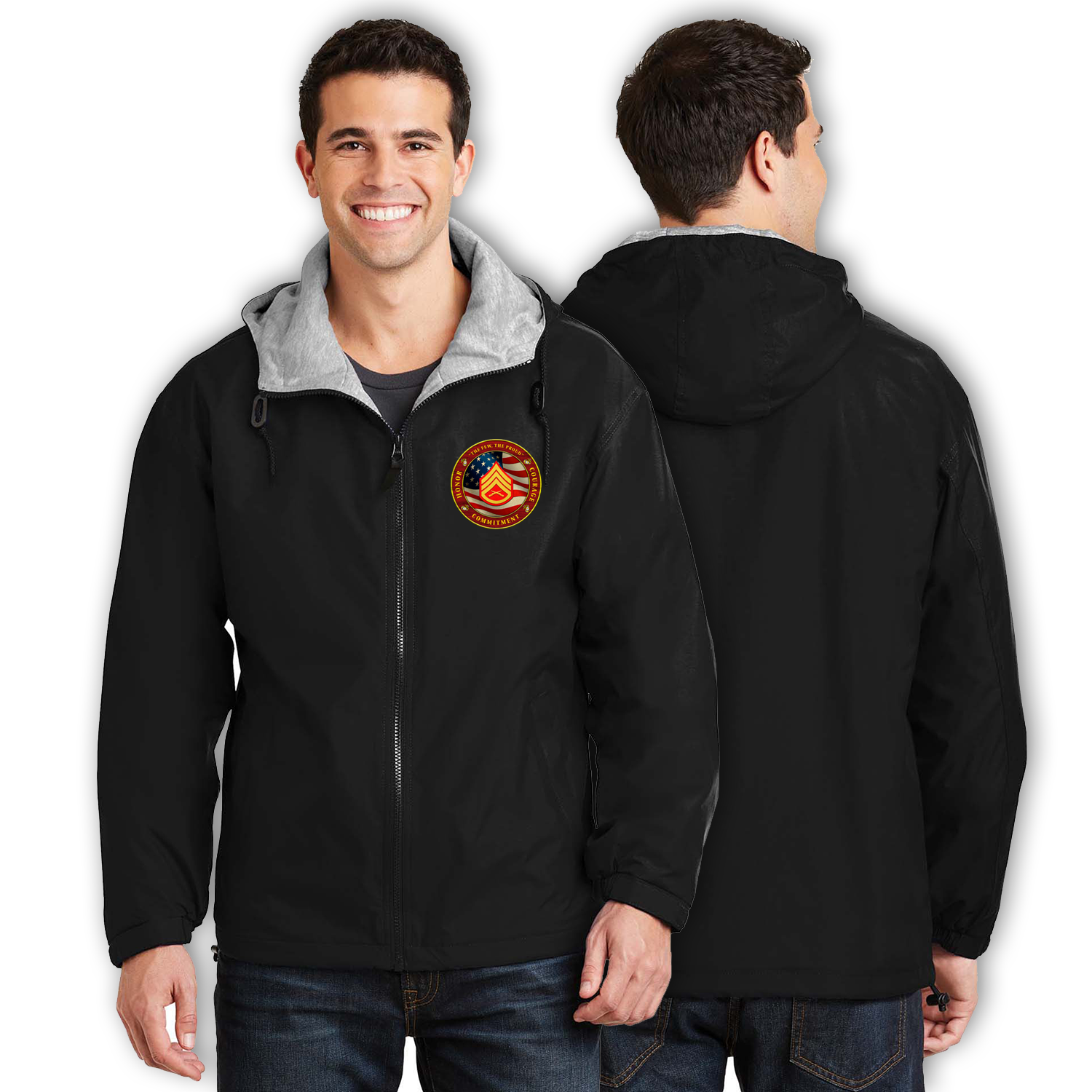 Custom MARlNE Ranks/Insignia Military Mottos, Core Values Print On Left Chest Team Jacket