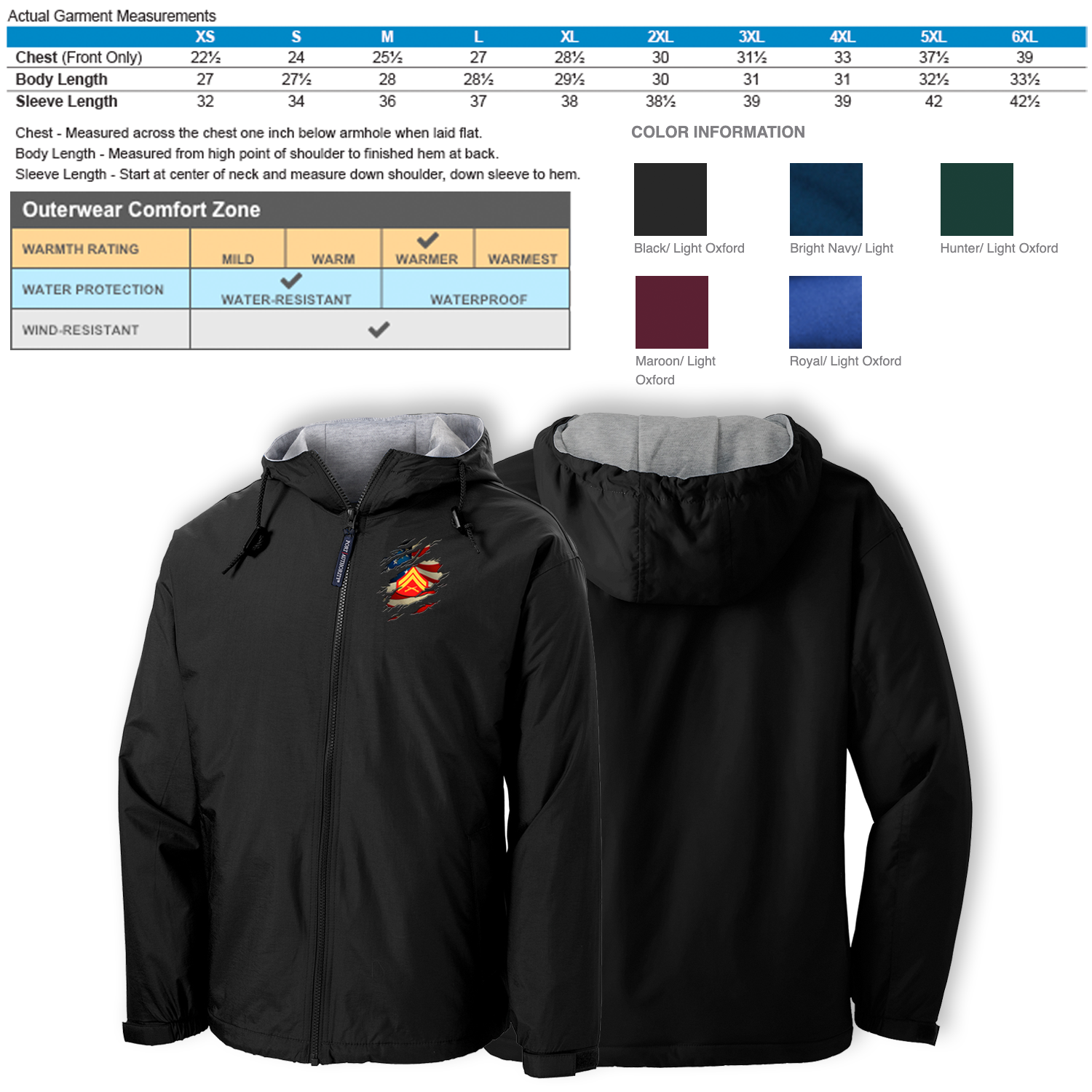 Custom MARlNE Ranks/Insignia, Scratch Art, Print On Left Chest Team Jacket