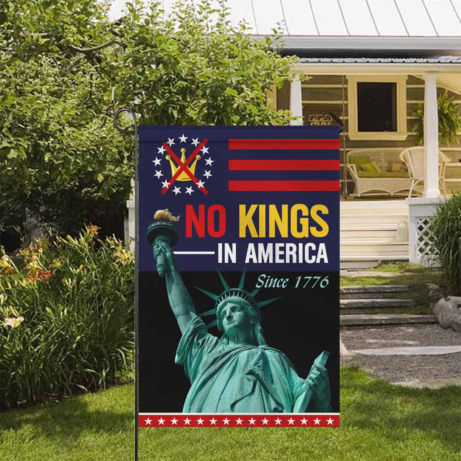 No Kings in America Garden Flag Patriotic Statue of Liberty Since 1776 USA Independence Decor