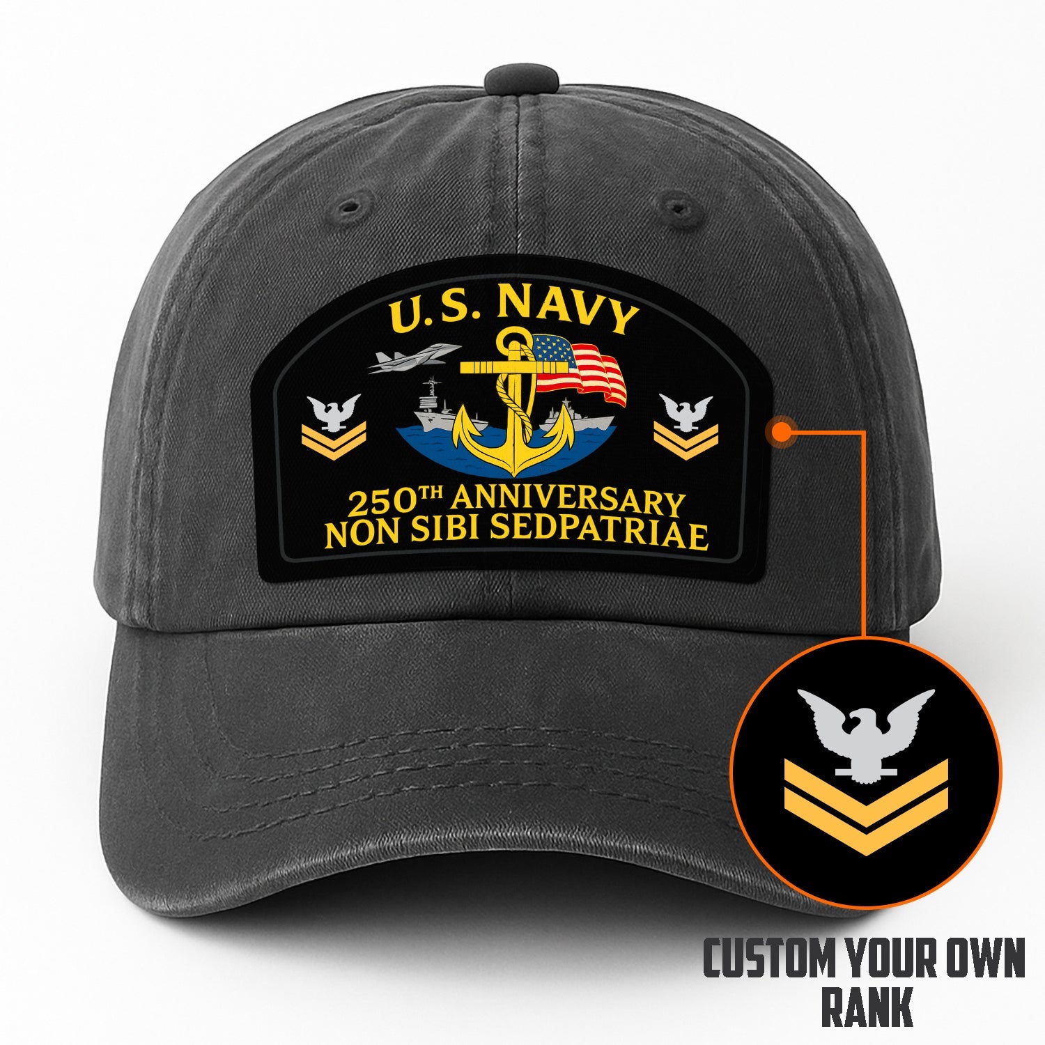 Custom Ranks US Navy Premium Washed Denim Cap DC010