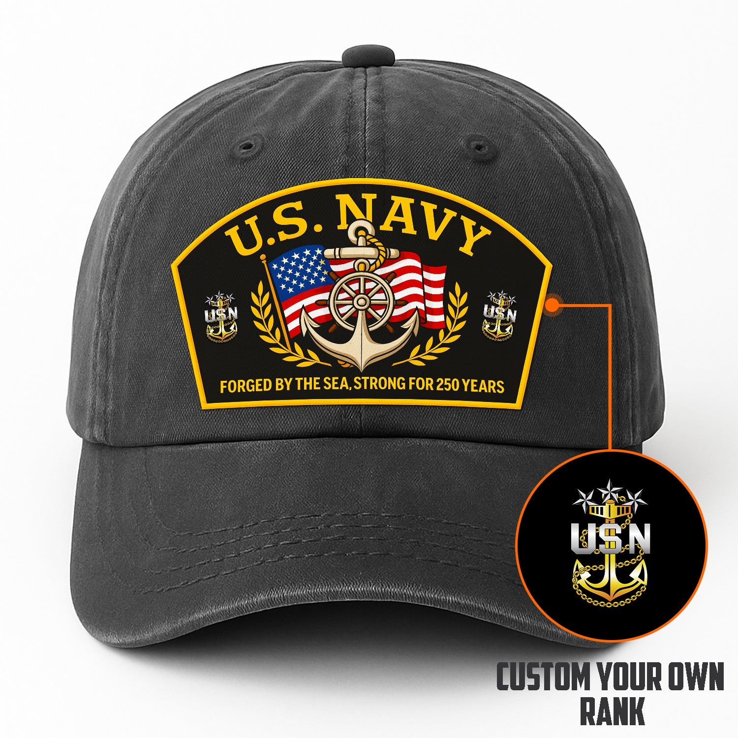 Custom Ranks US Navy Premium Washed Denim Cap DC013