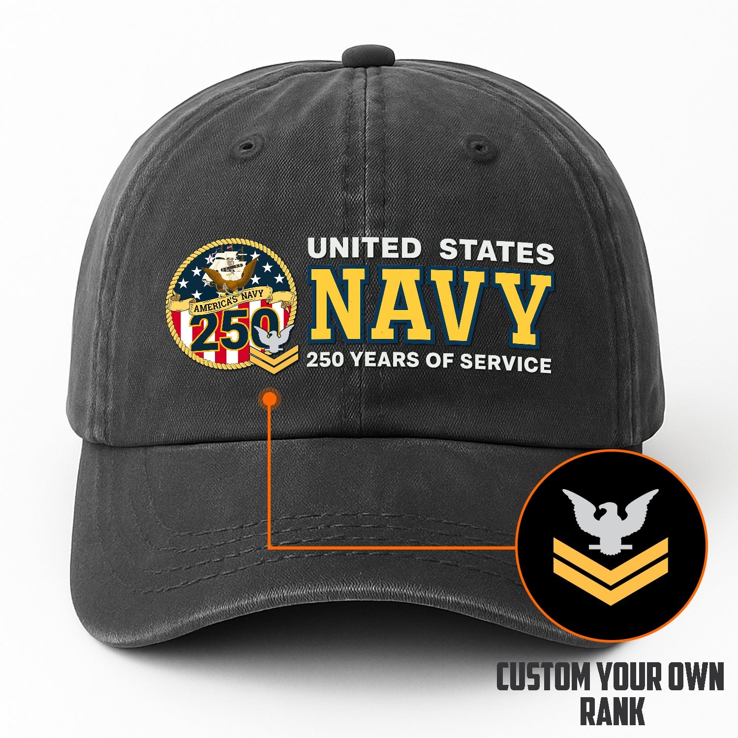 Custom Ranks US Navy Premium Washed Denim Cap DC011