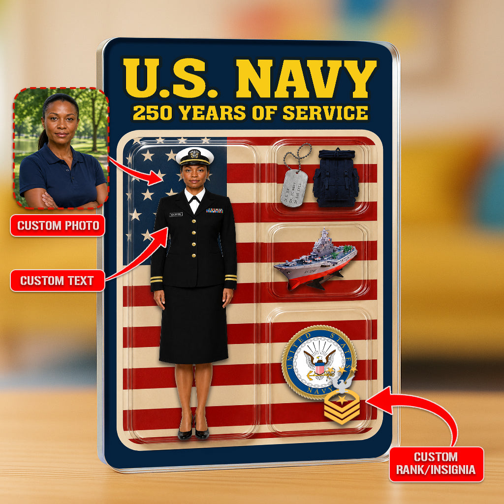 Personalized US Navy 250th Years Of Service Custom Figure Acrylic Block