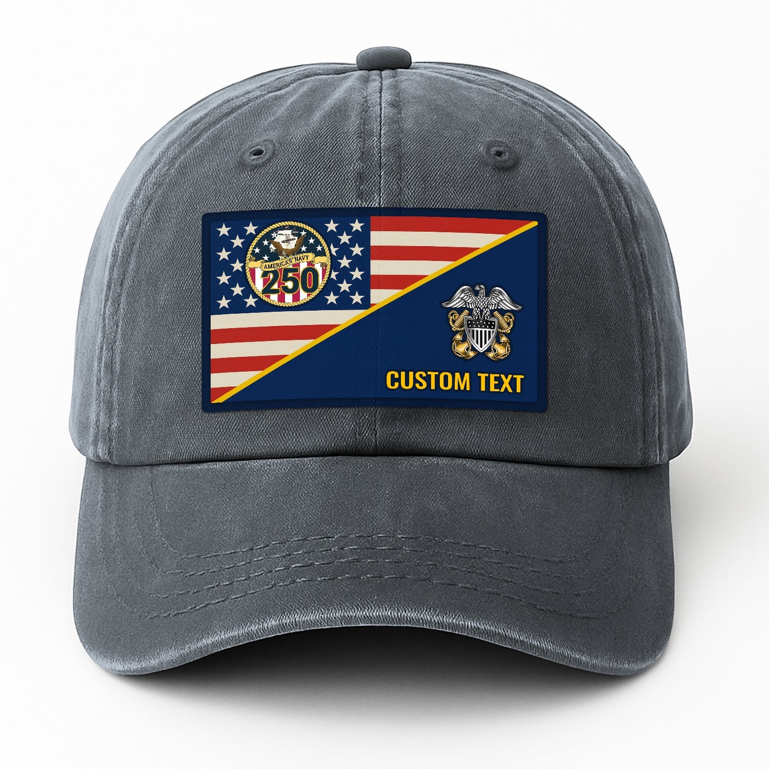 Custom Ranks & Text US Navy Premium Washed Denim Cap DC017