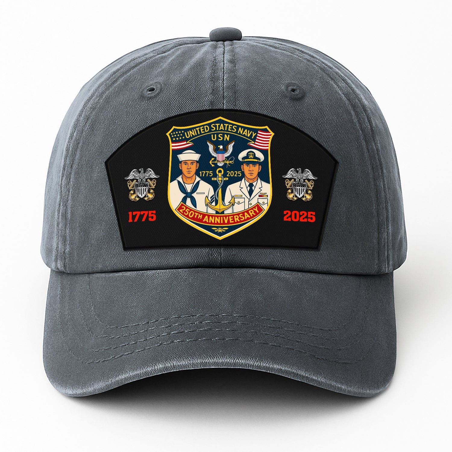 Custom Ranks US Navy Premium Washed Denim Cap DC014