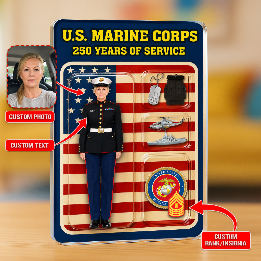 Personalized MARlNE 250th Years Of Service Custom Figure MARlNE Male Officer Blue Dress Uniform Acrylic Block