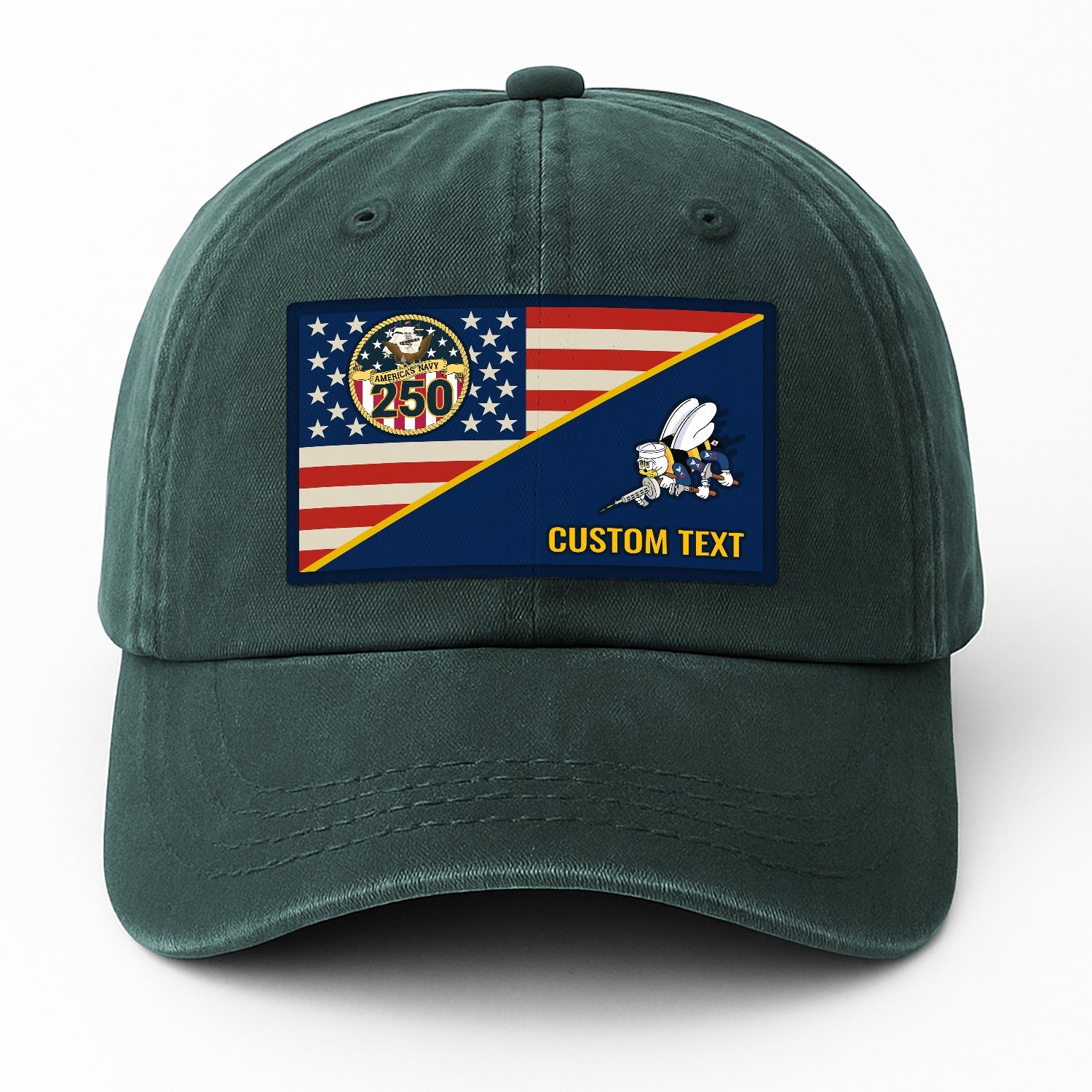 Custom Ranks & Text US Navy Premium Washed Denim Cap DC017