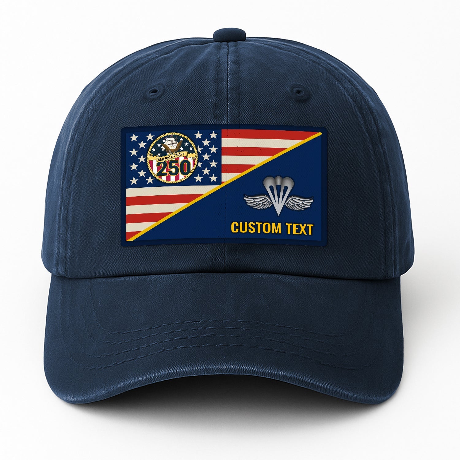Custom Ranks & Text US Navy Premium Washed Denim Cap DC017