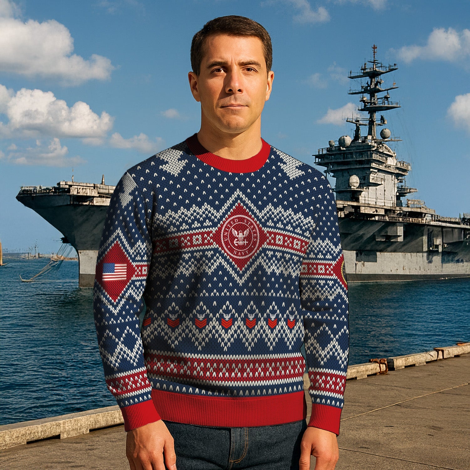 Personalized US Navy Christmas Ugly Sweater TUST09