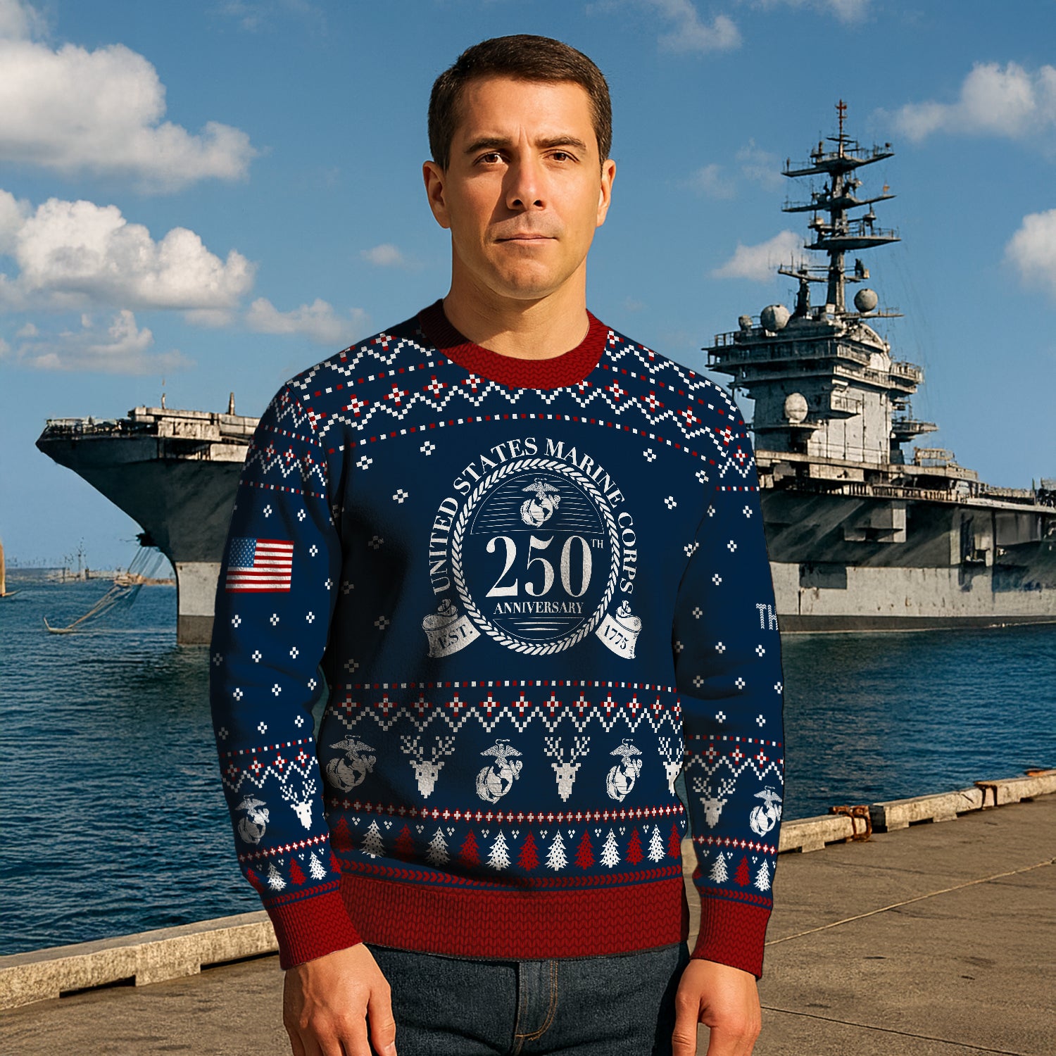 Custom Ranks And Text USMC Ugly Christmas Sweater for Women Men JUST01