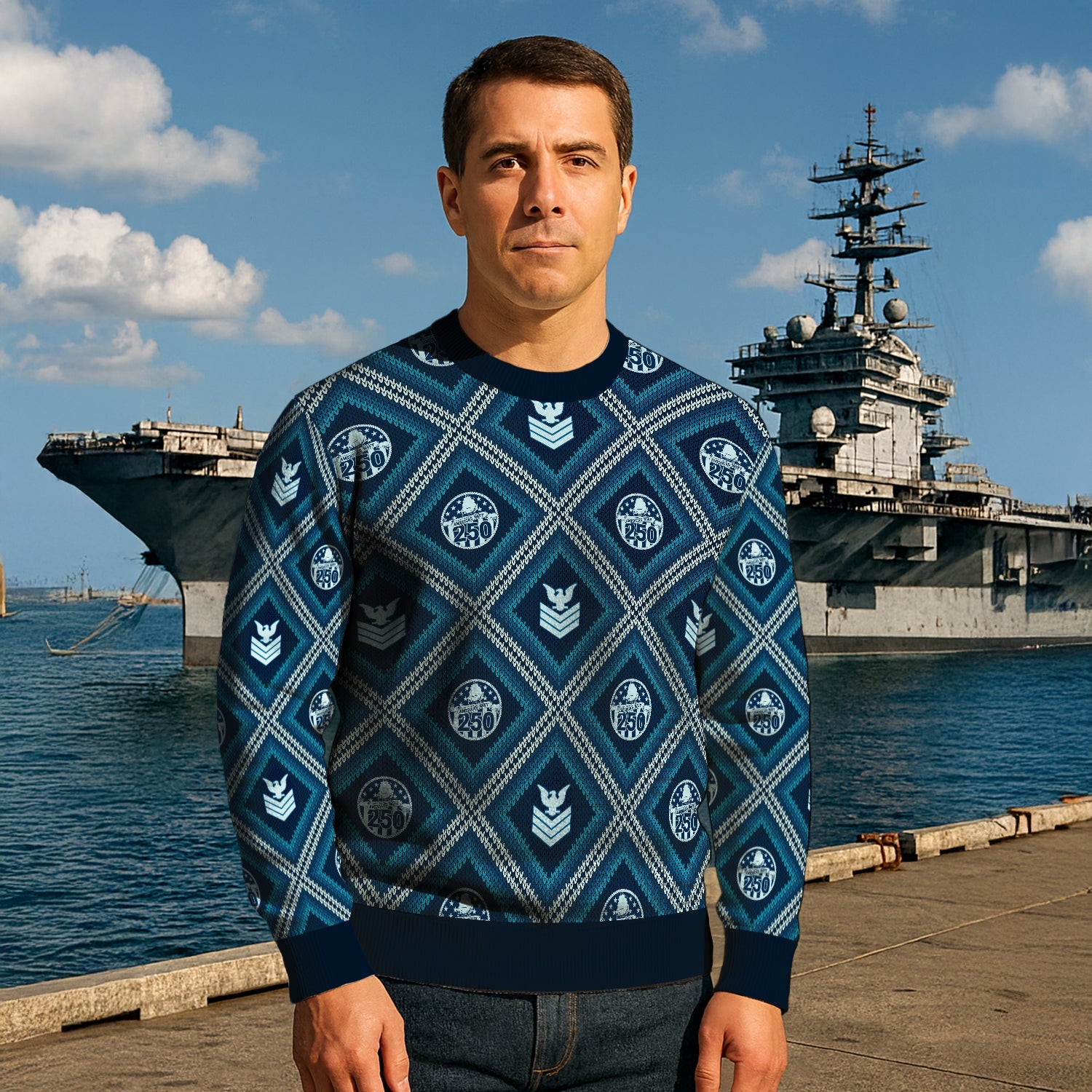 Personalized US Navy Christmas Ugly Sweater JUST10