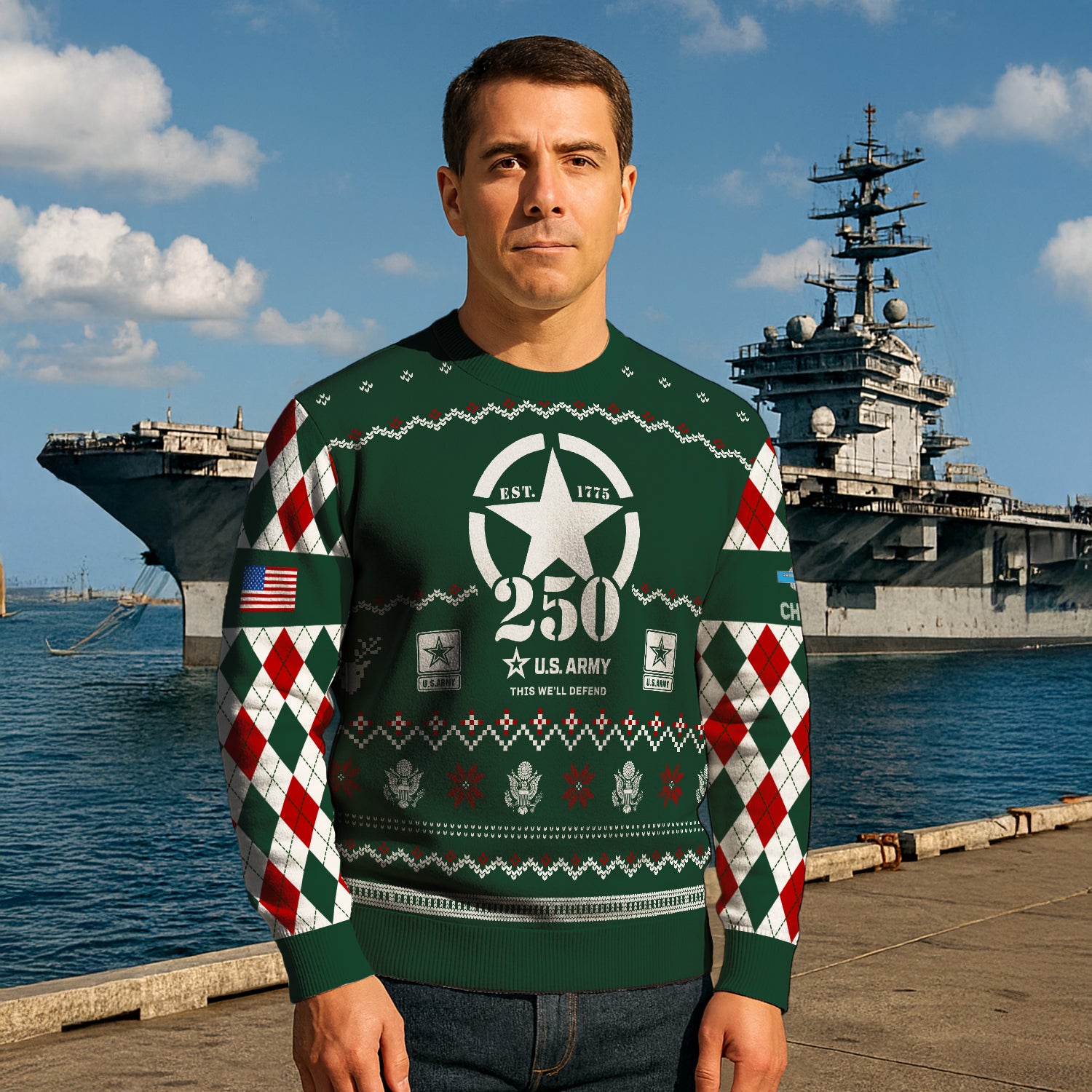 Custom Ranks And Text US Army Ugly Christmas Sweater for Women Men JUST05