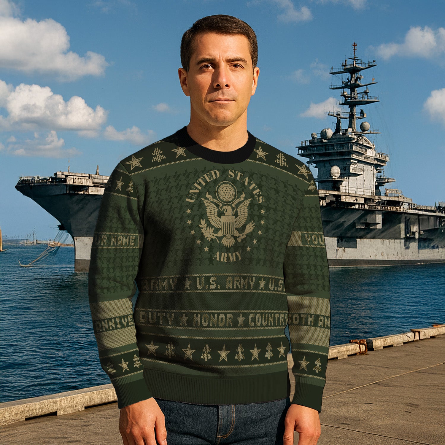 Personalized US Army Ugly Christmas Sweater TUST06