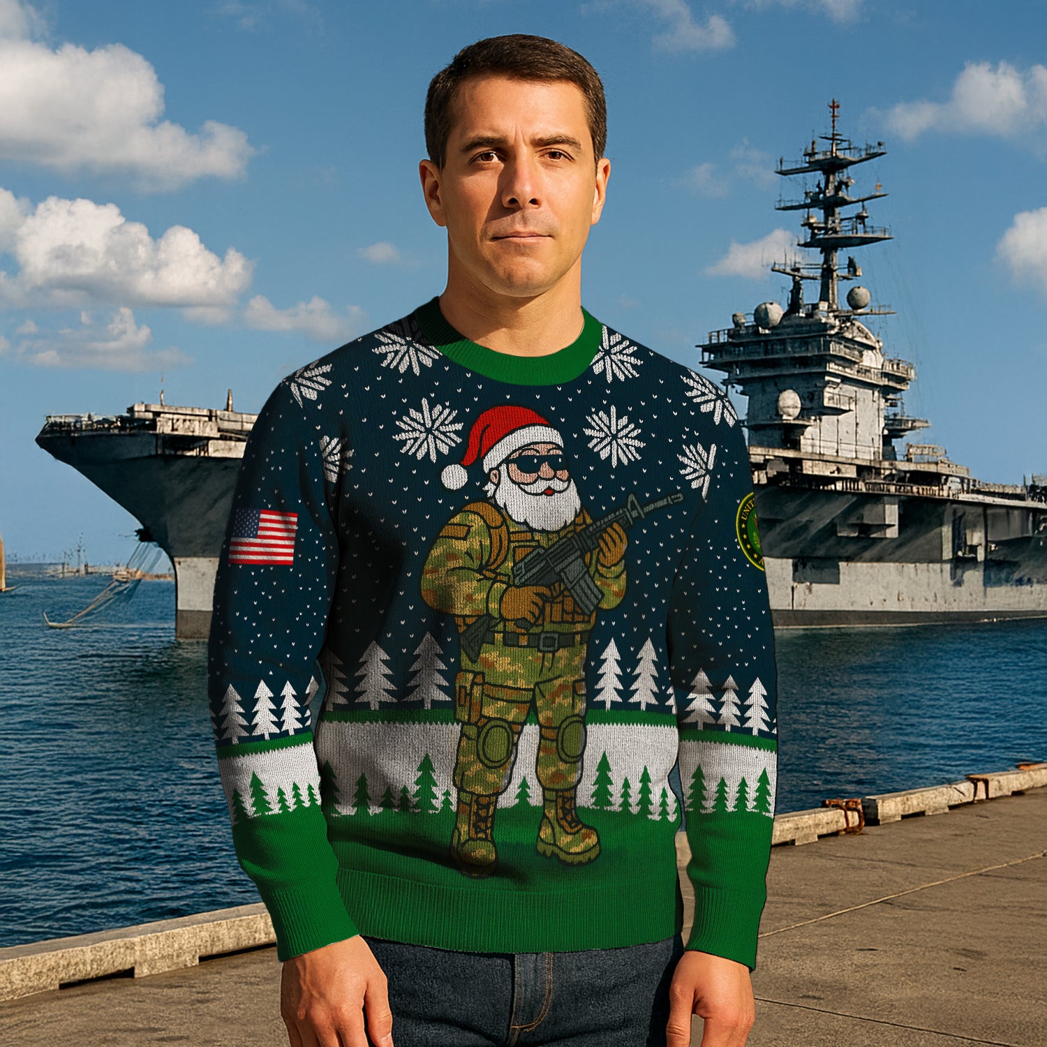 US Army Santa Cloud Christmas Ugly Christmas Sweater