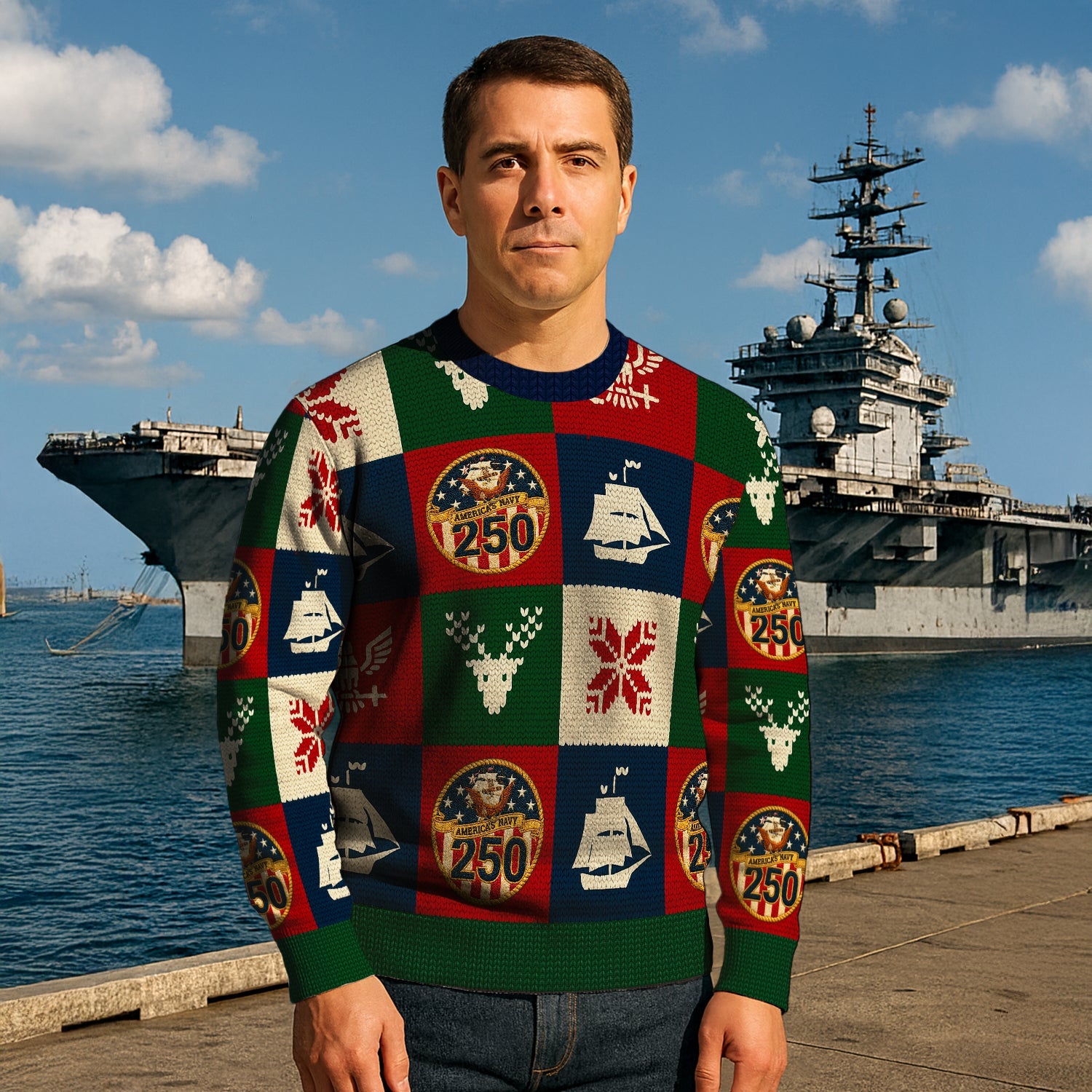 US Navy 250 America Christmas Ugly Sweater