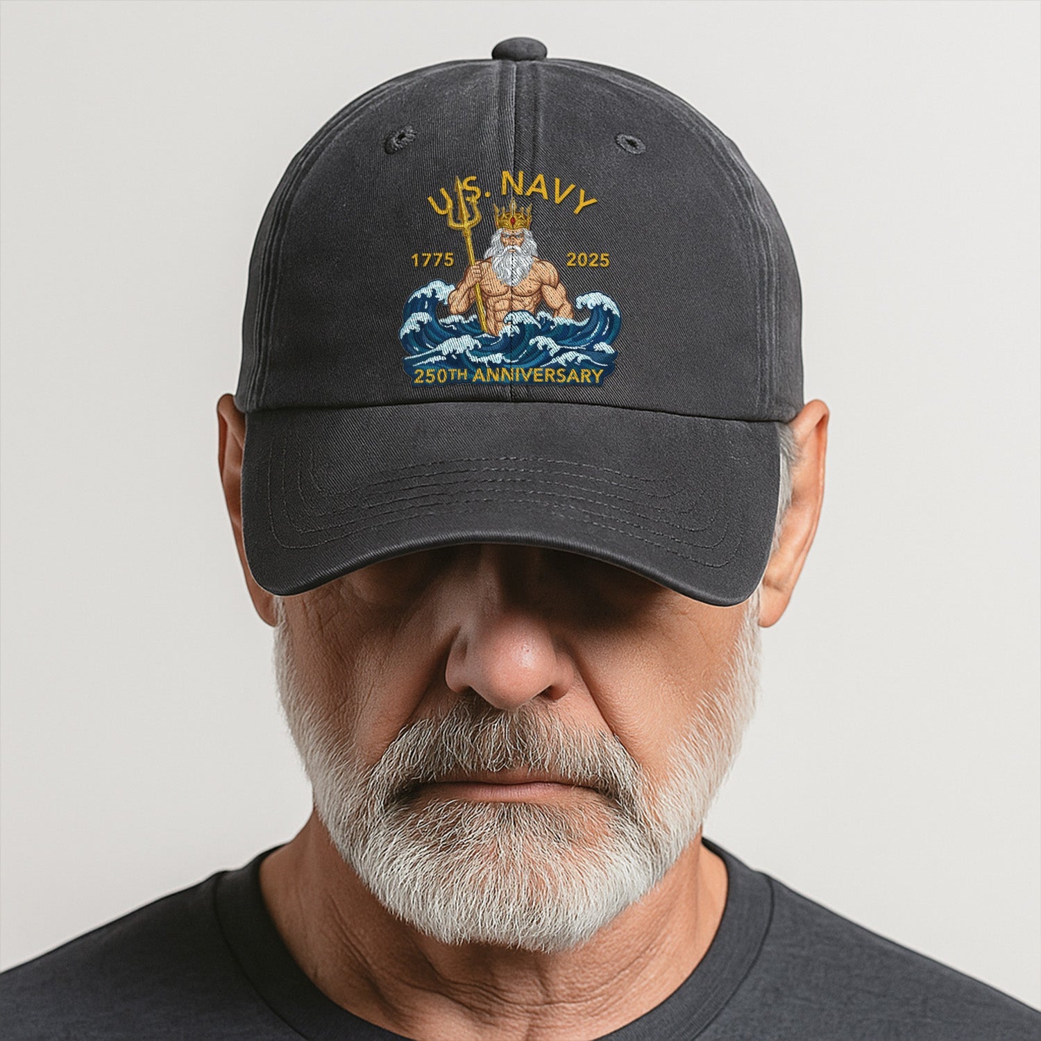 US Navy 250th Annivesary Poseidon Washed Denim Cap